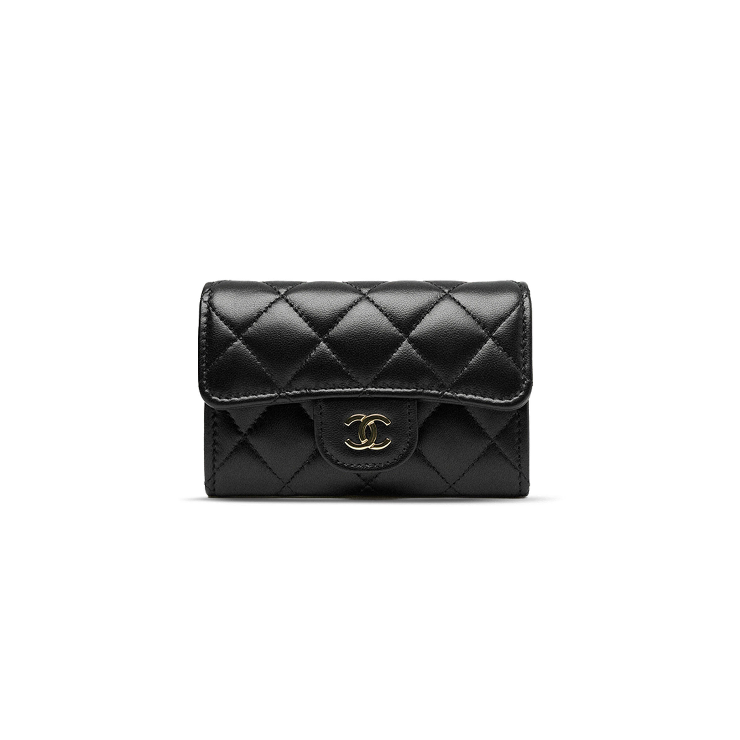 Ch*el classic card holder lambskin & gold-tone metal black ap0214 (11.3*7.5*2.5cm)